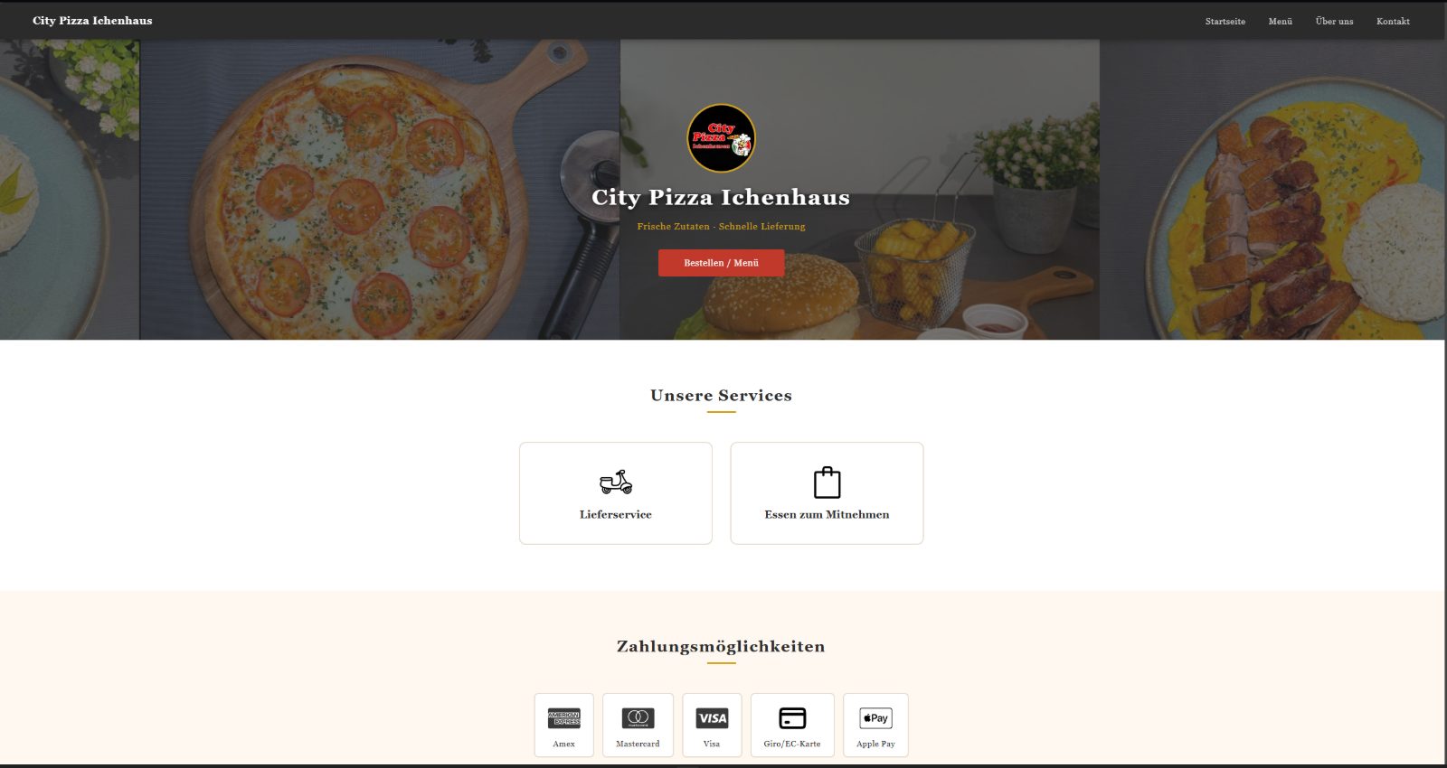 City Pizza – Startseite der Bestell-Webanwendung